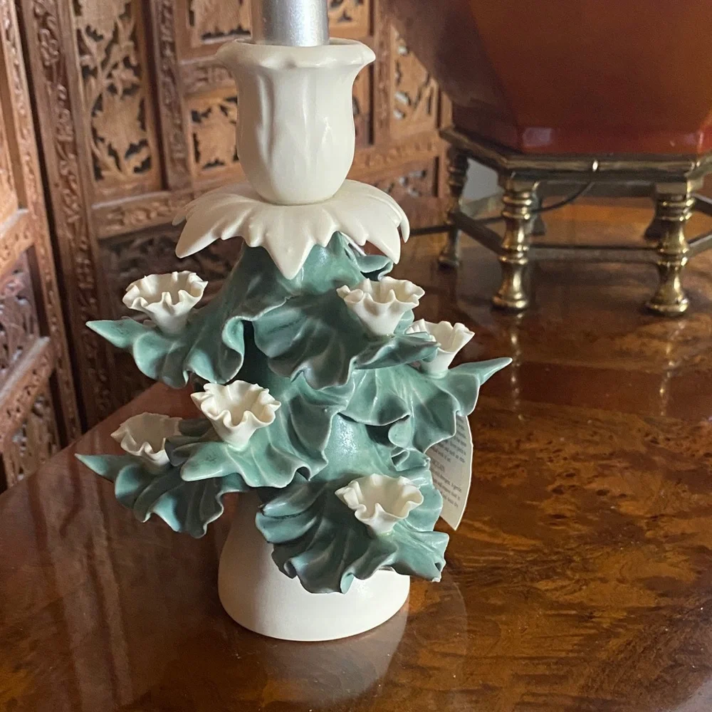 Chessell Pottery England Fine Porcelain Floral Candle Holder New With Tags 7”